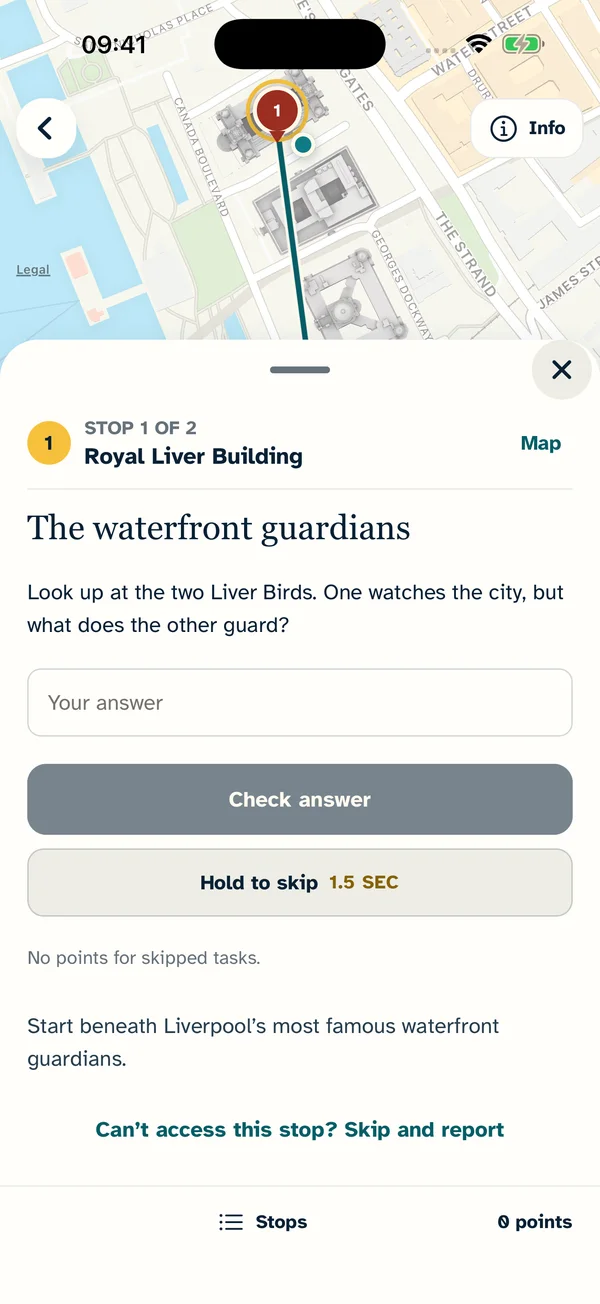 Live hunt at the Royal Liver Building, with a waterfront map and a clue about the Liver Birds